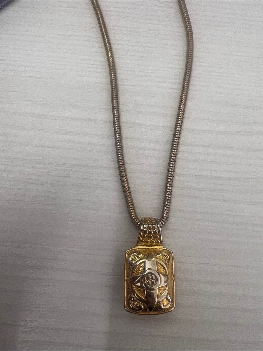 Two-Tone Gold Cross Motif Pendant Necklace - Women's Jewelry